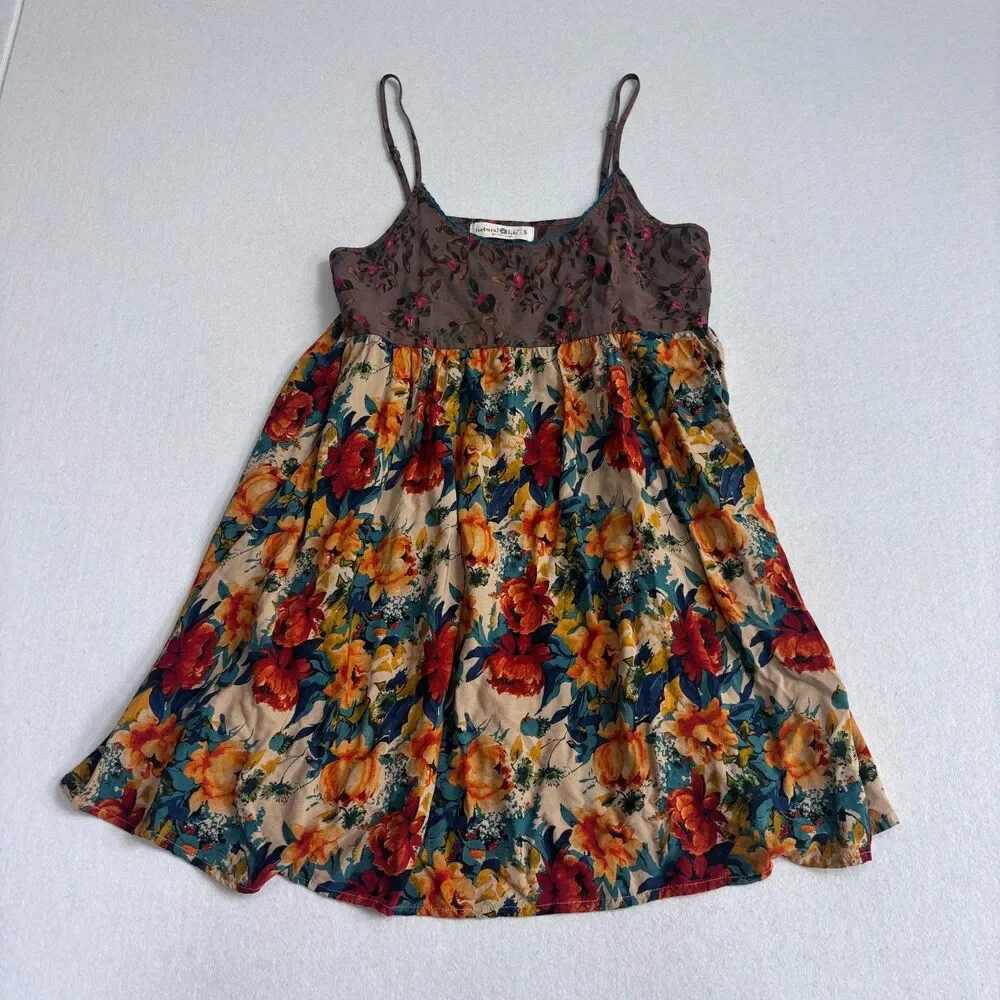 Natural Life Gigi Floral Mini Dress Women's S Orange Blue Boho Festival Fairy